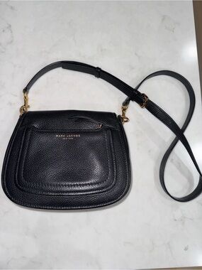 Marc Jacobs Black Pebbled Leather Saddle Crossbody with Gold Hardware